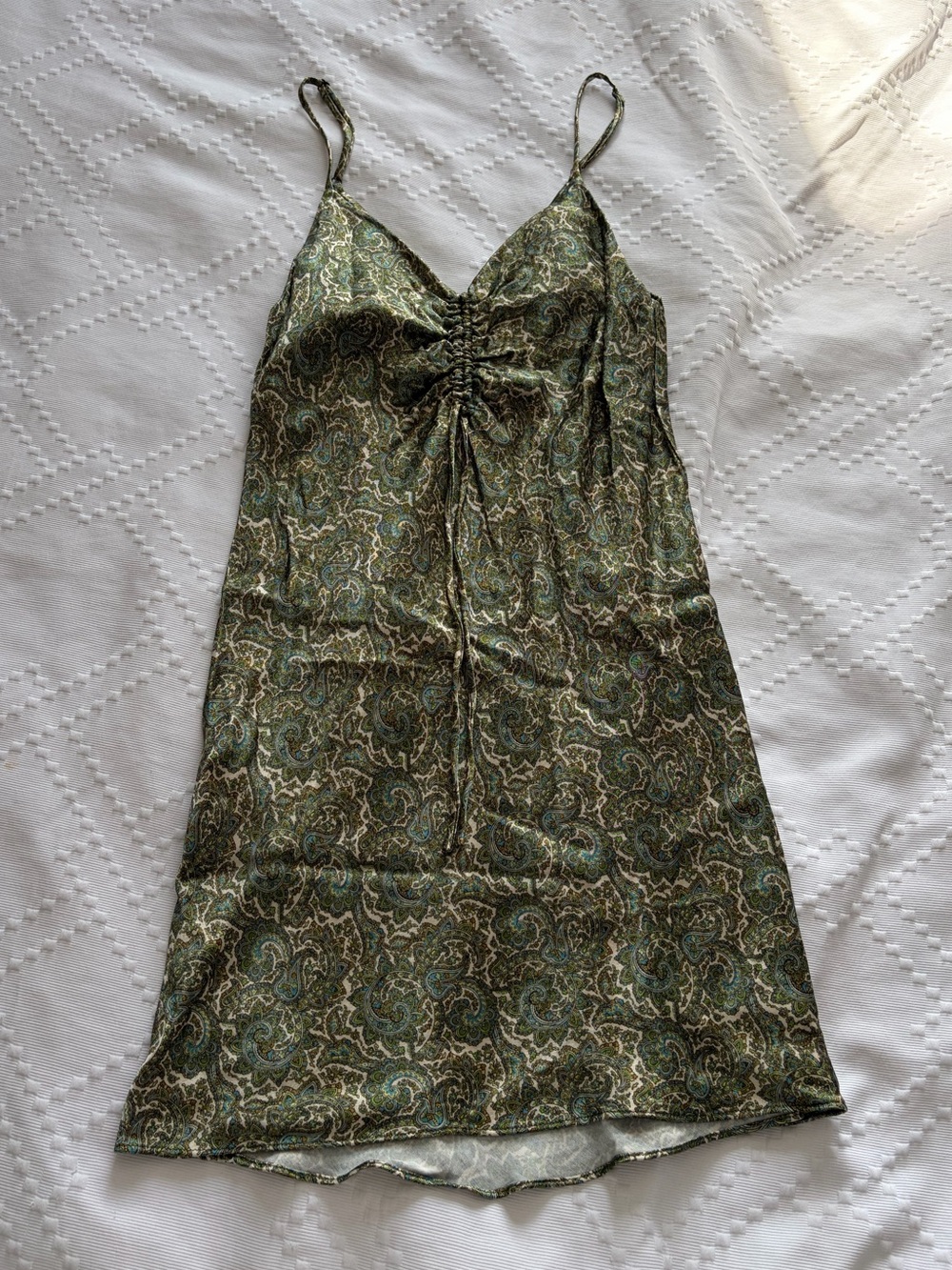 Zara Satin Slip Dress in Green - Picture 1 of 4